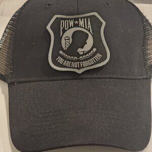 POW MIA Patched Black Mesh Low Profile Snapback Trucker Hat